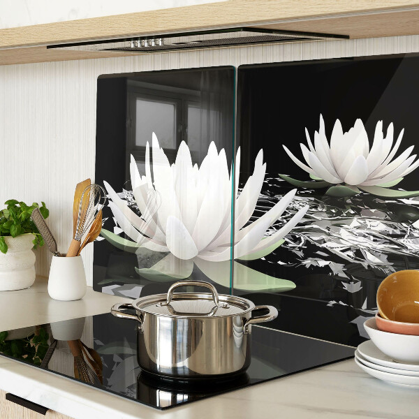 Glazen snijplanken Waterlelies op een zwarte achtergrond