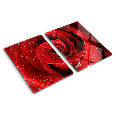 Glazen snijplanken Rode roos met waterdruppels