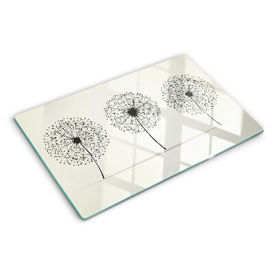 Snijplanken glas Paardenbloemen op een witte achtergrond