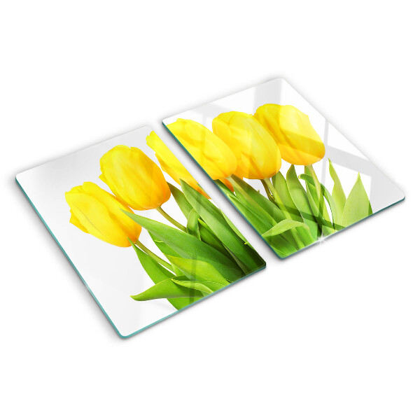 Snijplanken glas Gele tulpen op een groene achtergrond
