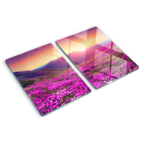 Snijplanken glas Bloemenlandschap bij zonsondergang