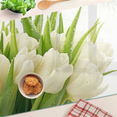 Snijplanken van glas Tulpen in waterdruppels