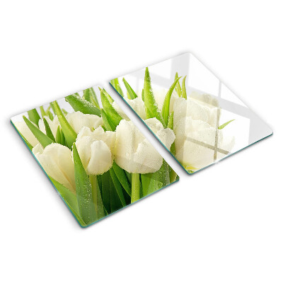 Snijplanken van glas Tulpen in waterdruppels