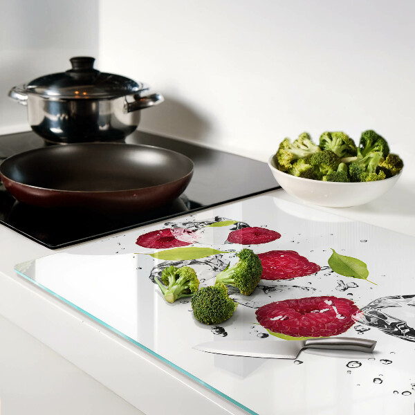 Snijplanken van glas Aardbeien met ijs