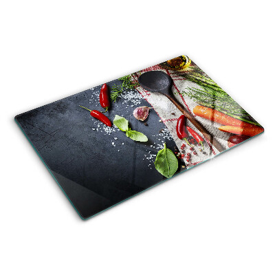 Snijplanken van glas Keukenkruiden en groenten