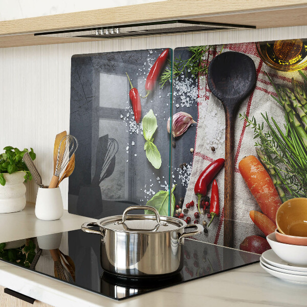 Snijplanken van glas Keukenkruiden en groenten