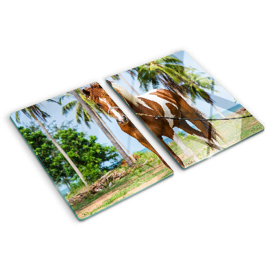 Glazen snijplanken Een paard met palmbomen op de achtergrond.