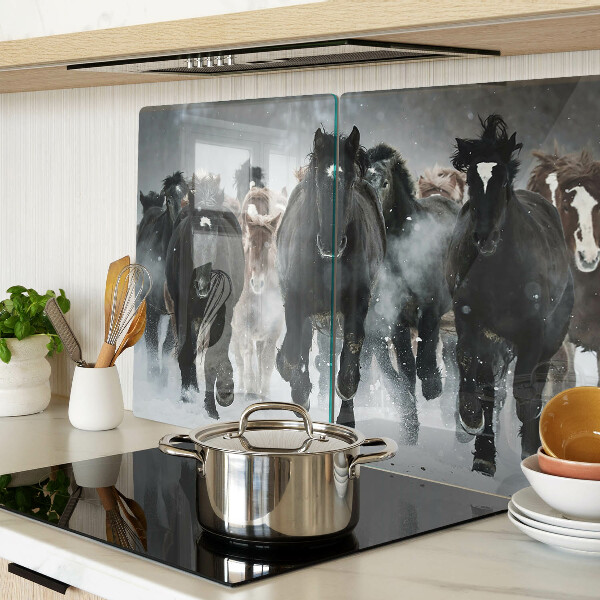 Snijplanken van glas Galopperende paarden in de mist