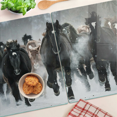 Snijplanken van glas Galopperende paarden in de mist