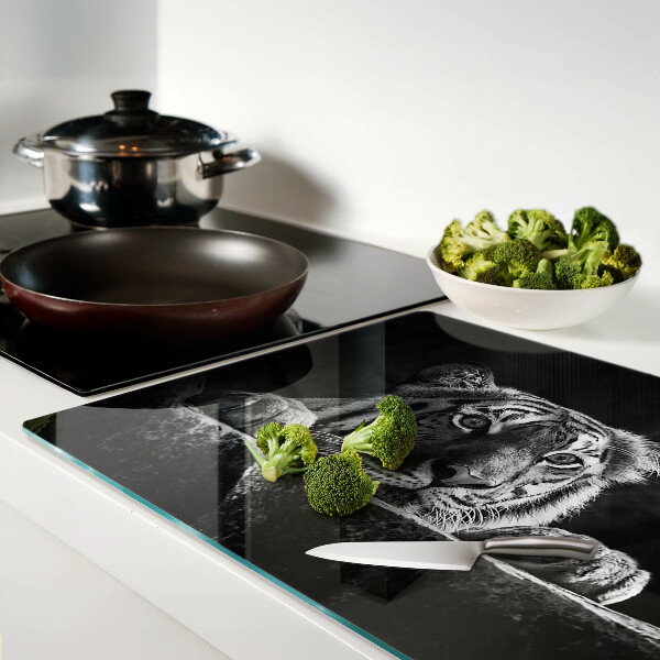 Snijplanken glas Tijger in zwart-witstijl