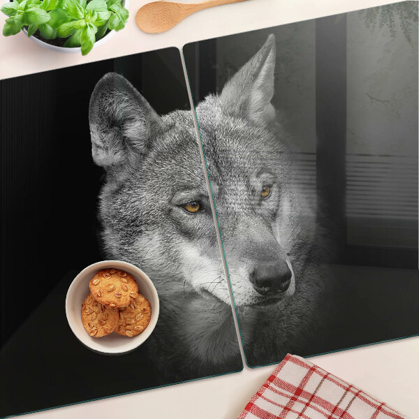 Glazen snijplanken Wolf in grijstinten