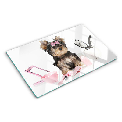 Snijplanken glas Yorkshire Terrier met verzorgingsaccessoires