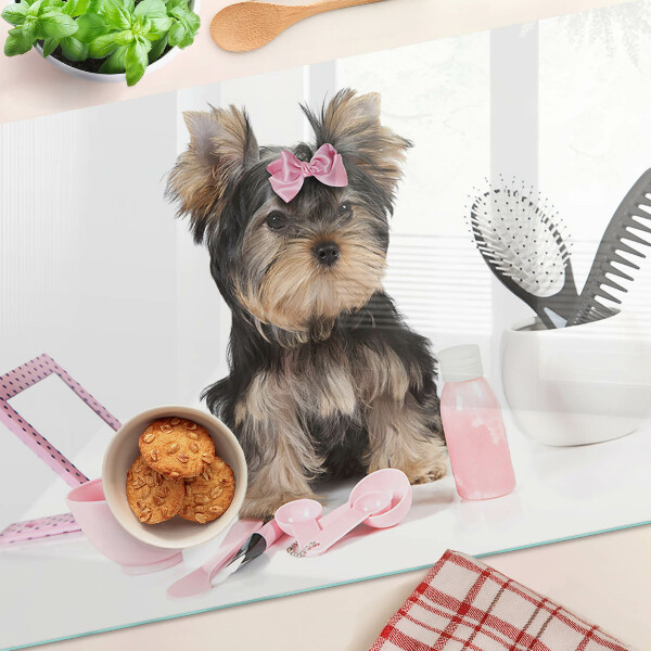 Snijplanken glas Yorkshire Terrier met verzorgingsaccessoires