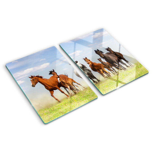 Snijplanken glas Galopperende paarden in de wei