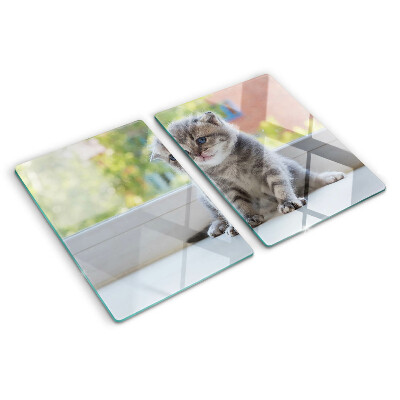 Glazen snijplanken Een kitten op de vensterbank.