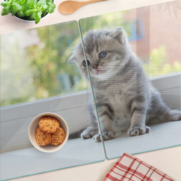 Glazen snijplanken Een kitten op de vensterbank.