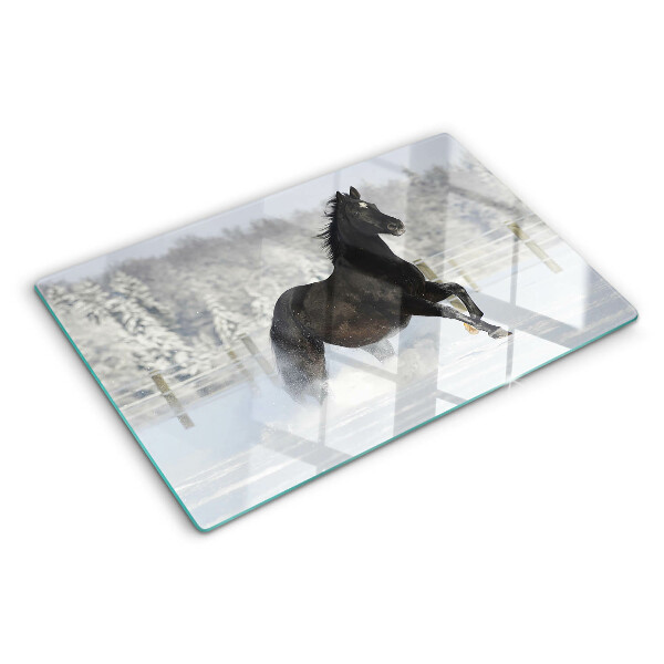 Glazen snijplanken Een paard in een winterlandschap