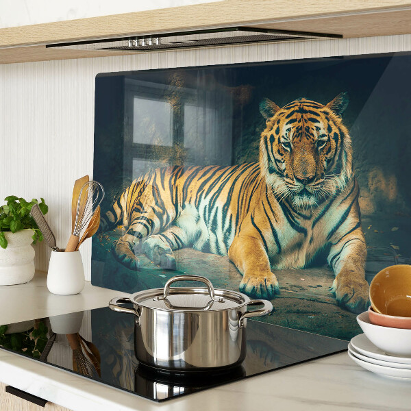 Snijplanken van glas Tijger liggend op de rotsen