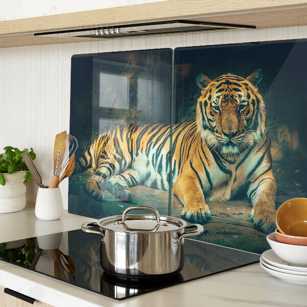 Snijplanken van glas Tijger liggend op de rotsen