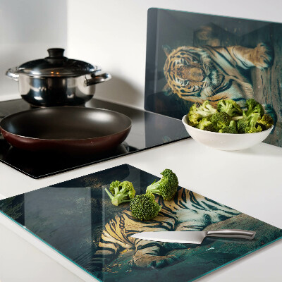 Snijplanken van glas Tijger liggend op de rotsen