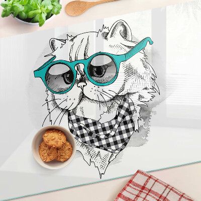 Glazen snijplanken Tekening van een kat met een zonnebril.