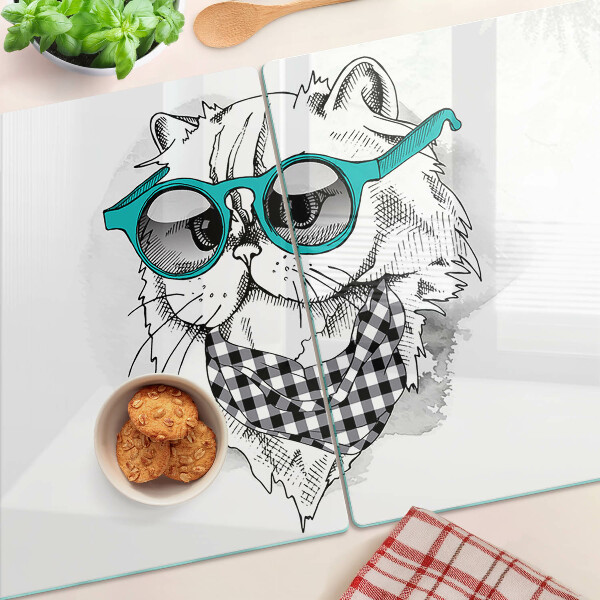 Glazen snijplanken Tekening van een kat met een zonnebril.