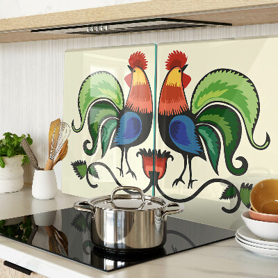 Snijplanken van glas Hanen in volksstijl