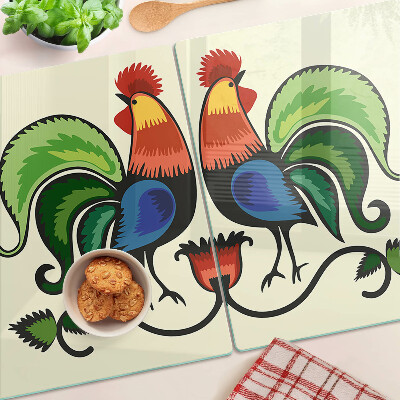 Snijplanken van glas Hanen in volksstijl