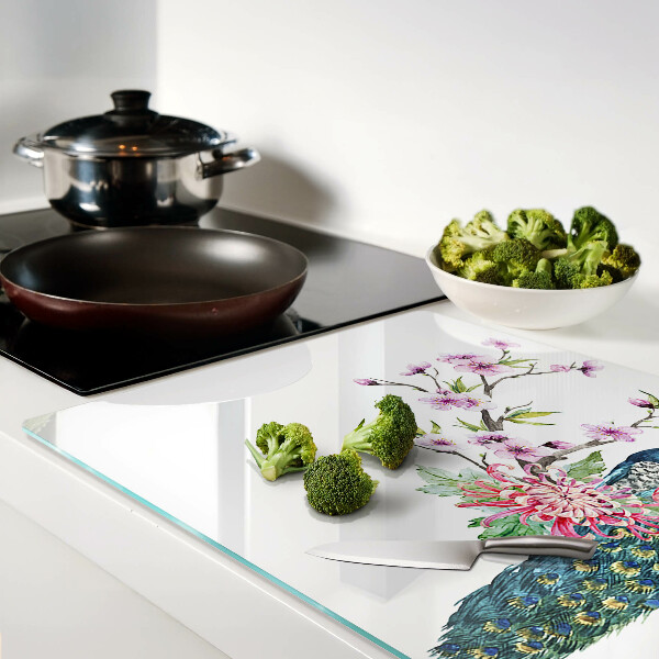 Snijplanken van glas Pauw met bloemen