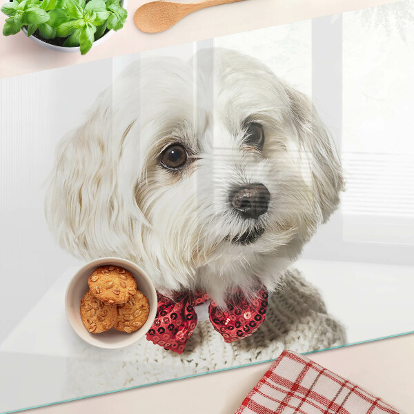 Glazen snijplanken Een hond in een trui met een strik.