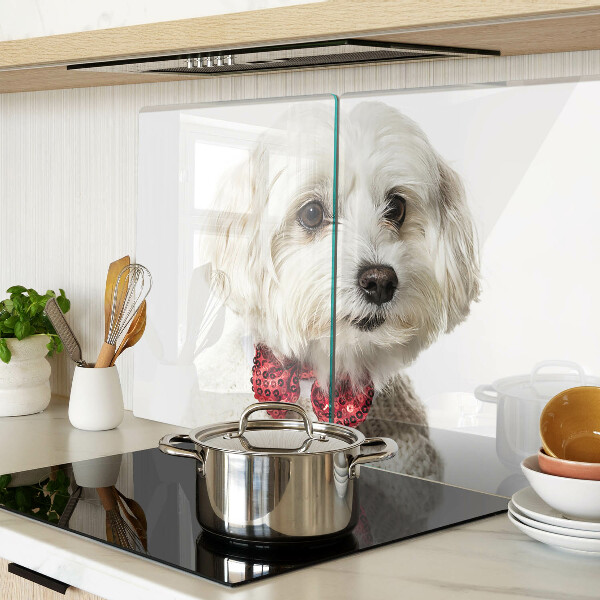 Glazen snijplanken Een hond in een trui met een strik.