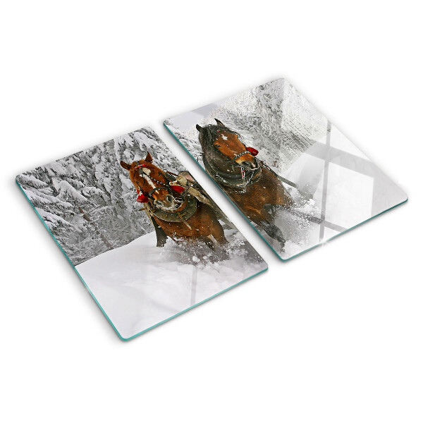 Snijplanken van glas Trekpaarden in de sneeuw