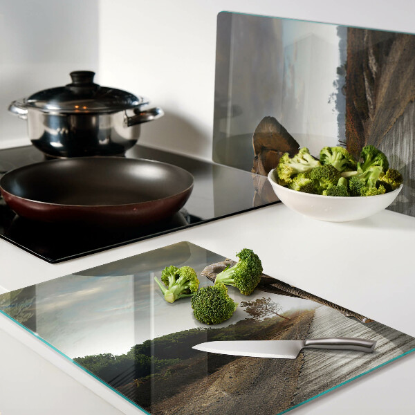 Glazen snijplanken Olifant op de weg bij zonsondergang