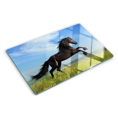 Snijplanken van glas Zwart paard in de wei