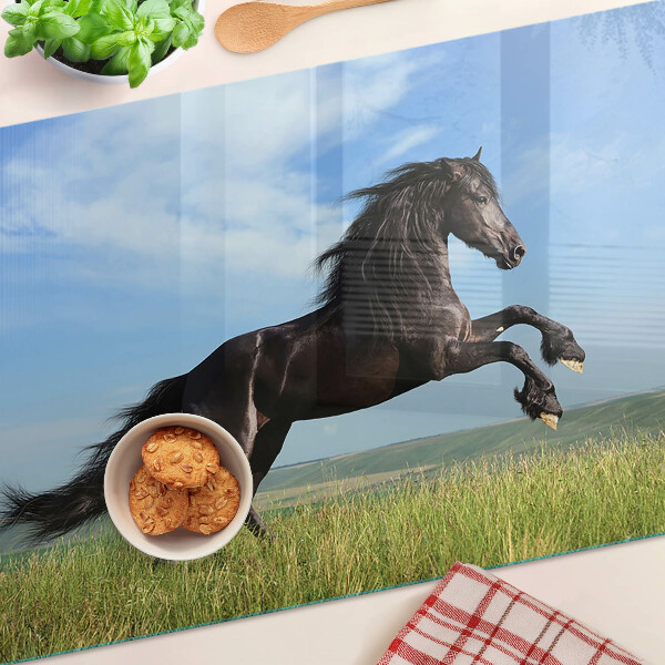 Snijplanken van glas Zwart paard in de wei