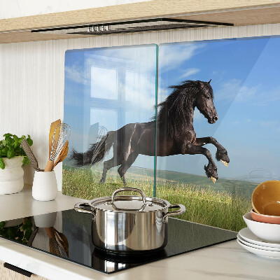 Snijplanken van glas Zwart paard in de wei
