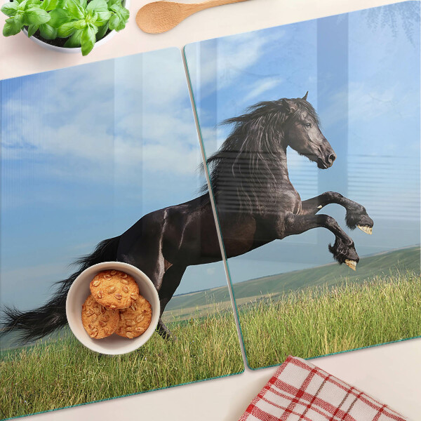 Snijplanken van glas Zwart paard in de wei