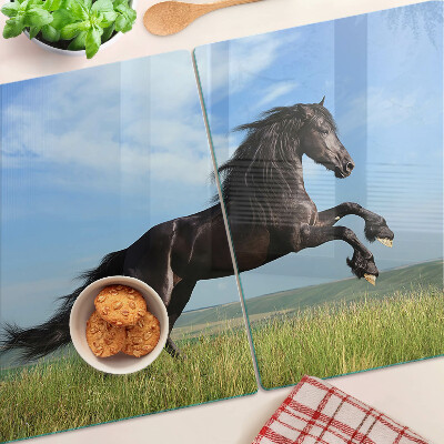 Snijplanken van glas Zwart paard in de wei