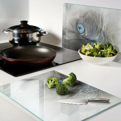 Snijplanken van glas Een kat met blauwe ogen