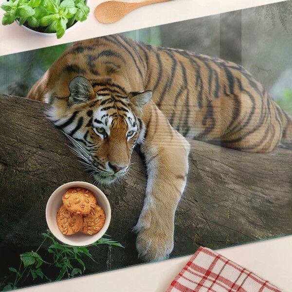 Glazen snijplanken Tijger op een boomstam