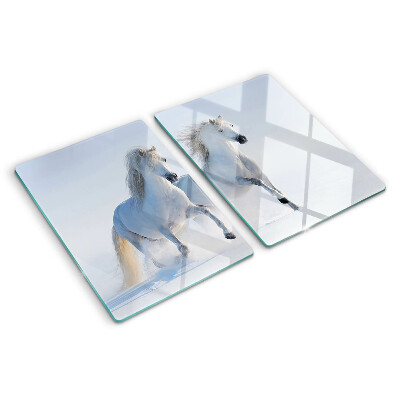 Glazen snijplanken Twee witte paarden in een dolle galop.