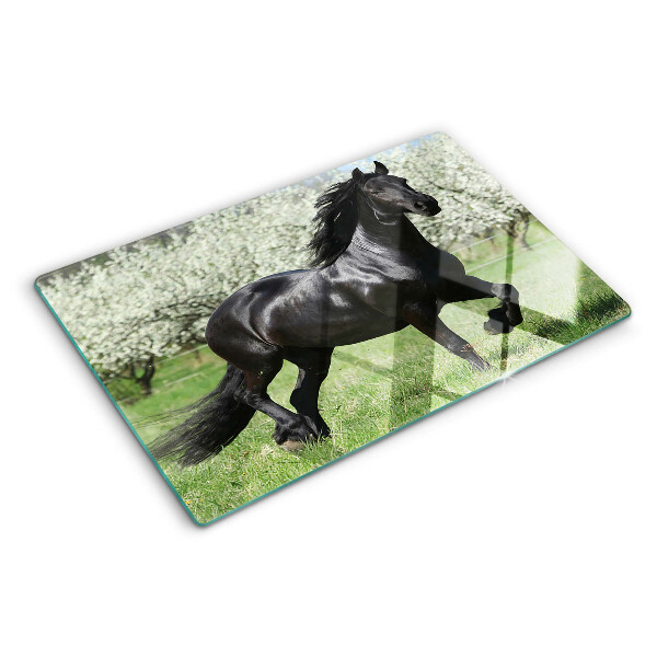 Glazen snijplanken Zwart paard in de wei