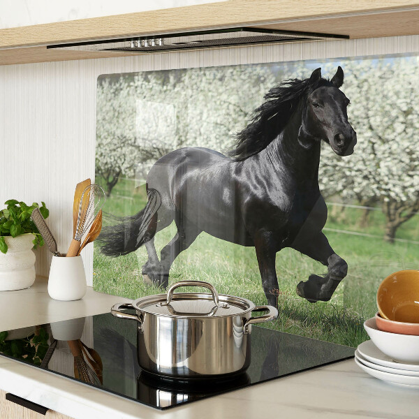 Glazen snijplanken Zwart paard in de wei