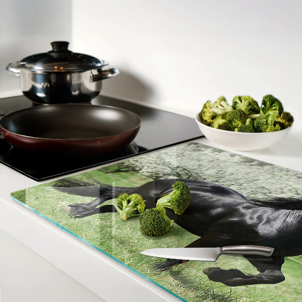 Glazen snijplanken Zwart paard in de wei