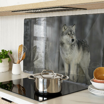 Snijplanken van glas Een wolf in een bosrijke omgeving.