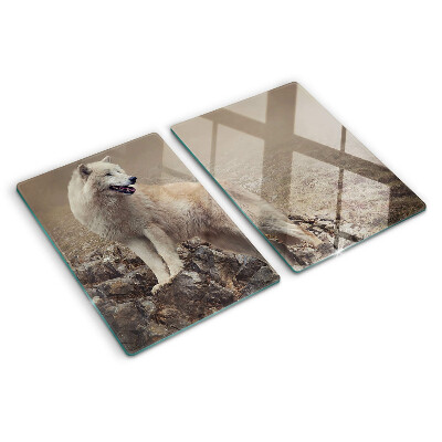 Snijplanken glas Wolf op een rotsachtige berg