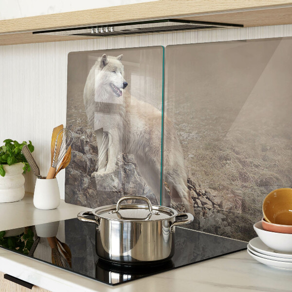 Snijplanken glas Wolf op een rotsachtige berg