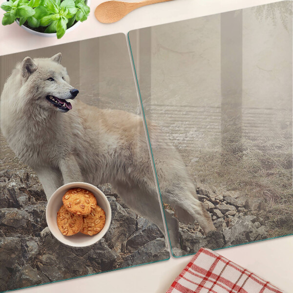 Snijplanken glas Wolf op een rotsachtige berg