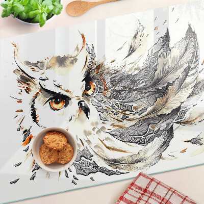 Glazen snijplanken Uil met veren