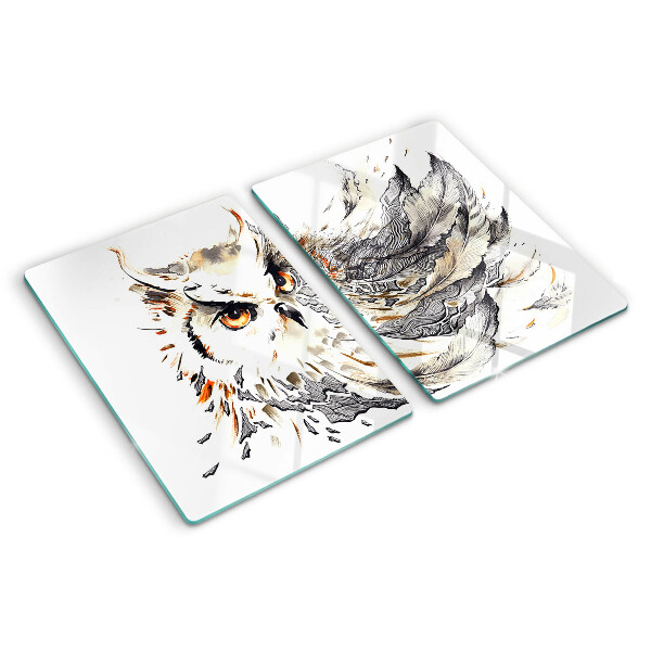 Glazen snijplanken Uil met veren